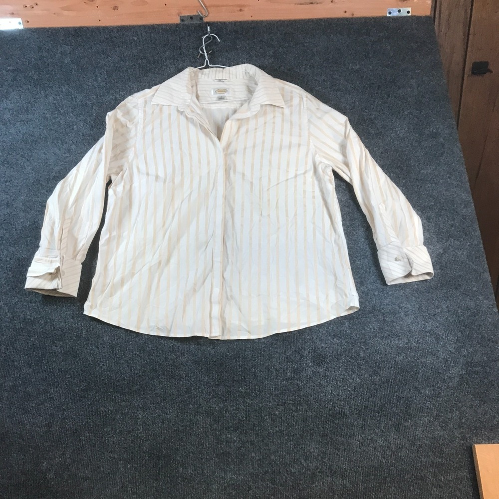 Talbots Wrinkle Resistant Stretch Shirt Womens 18 White Gold Striped Collared